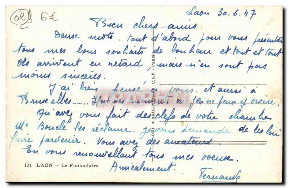 Laon — O Funicular — Cap — Editor C.A.P. n°171 - Verso
