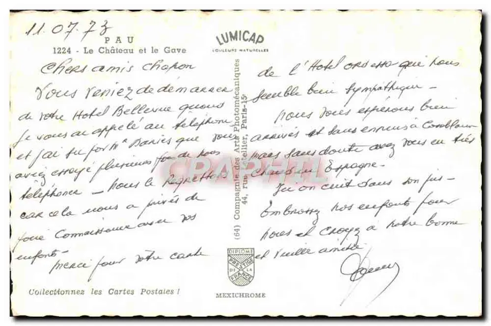 Pau — O Castelo e o Gave — Lumicap - Verso