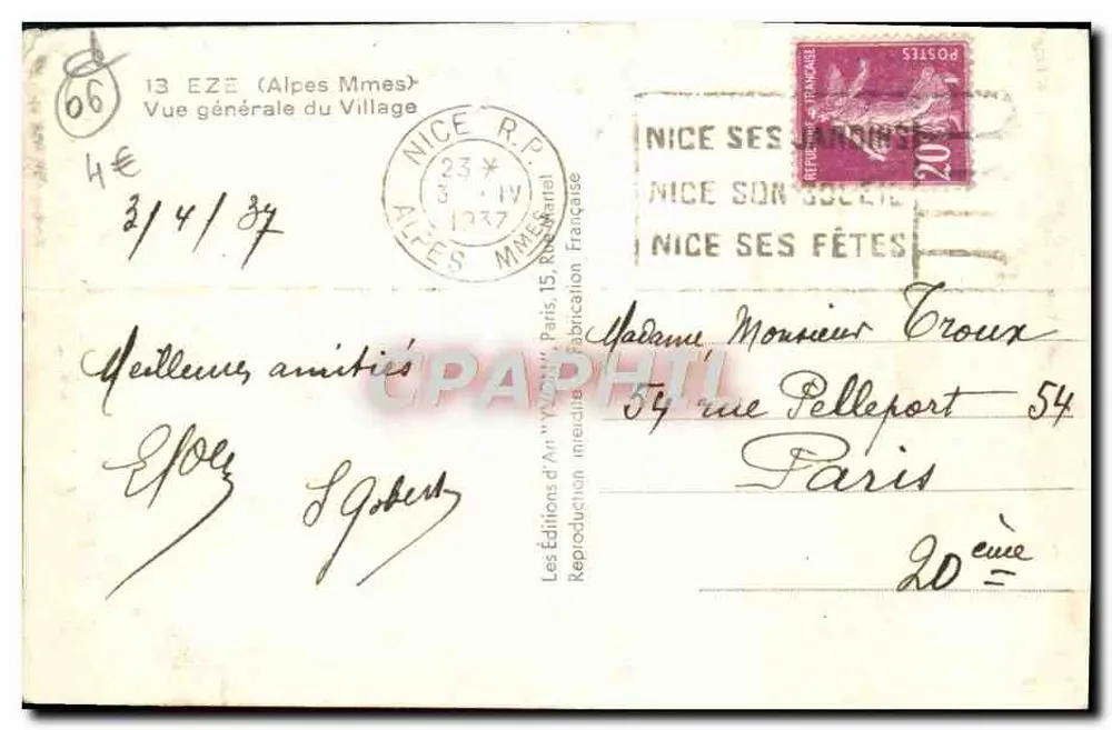 Eze — Vue générale du village — Les Éditions d'Art 'Yvon', n° 13 - Rewers