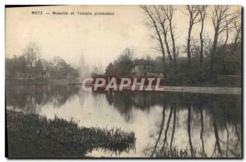 Metz — Moselle e Templo Protestante — Editor MP. E. LE DRELEY, PARIS - Frente