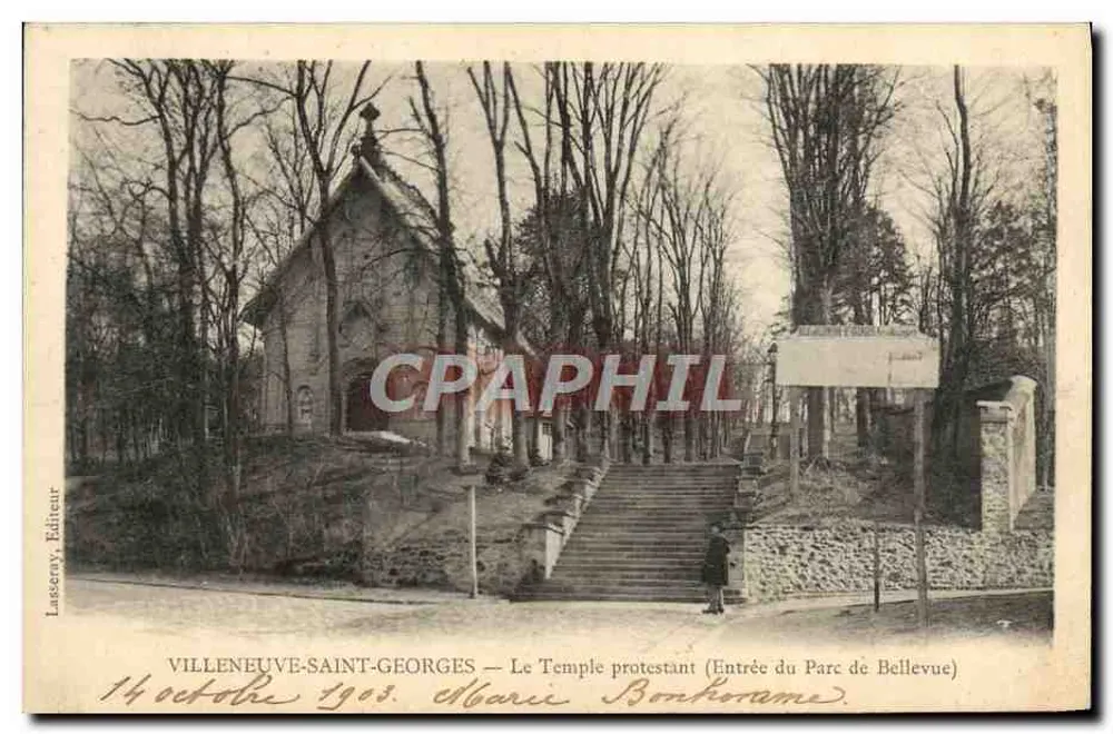 VILLENEUVE-SAINT-GEORGES — Der protestantische Tempel (Eingang zum Parc de Bellevue) — Verlag: Lassemy - Vorderseite