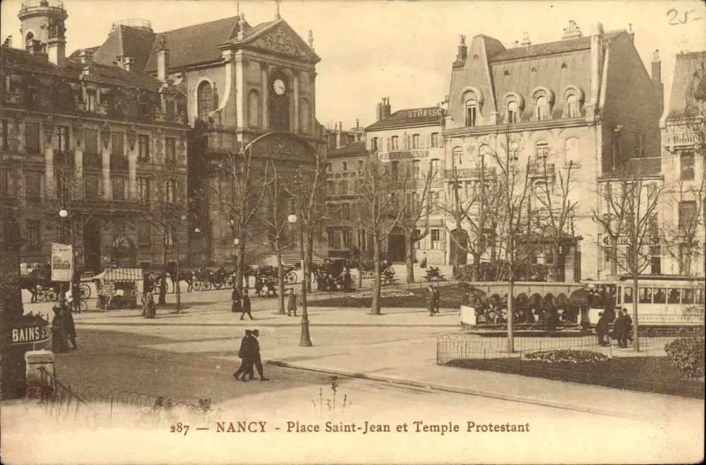 NANCY — Place Saint-Jean e Templo Protestante — Editor: Bains de Bourbon, n° 287 - Frente