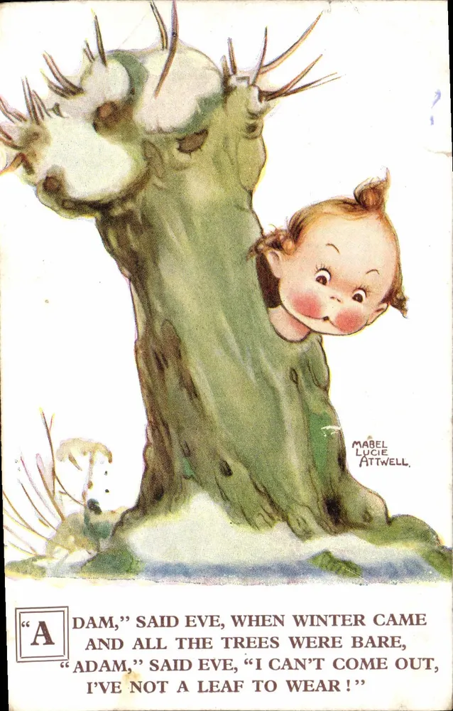 Adam et Ève dans un arbre dénudé — illustration de Mabel Lucie Attwell — Valentine's Post Card - Recto