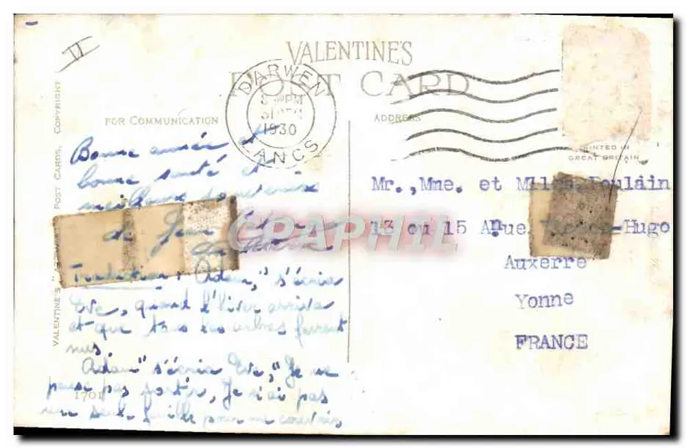 Adam et Ève dans un arbre dénudé — illustration de Mabel Lucie Attwell — Valentine's Post Card - Verso