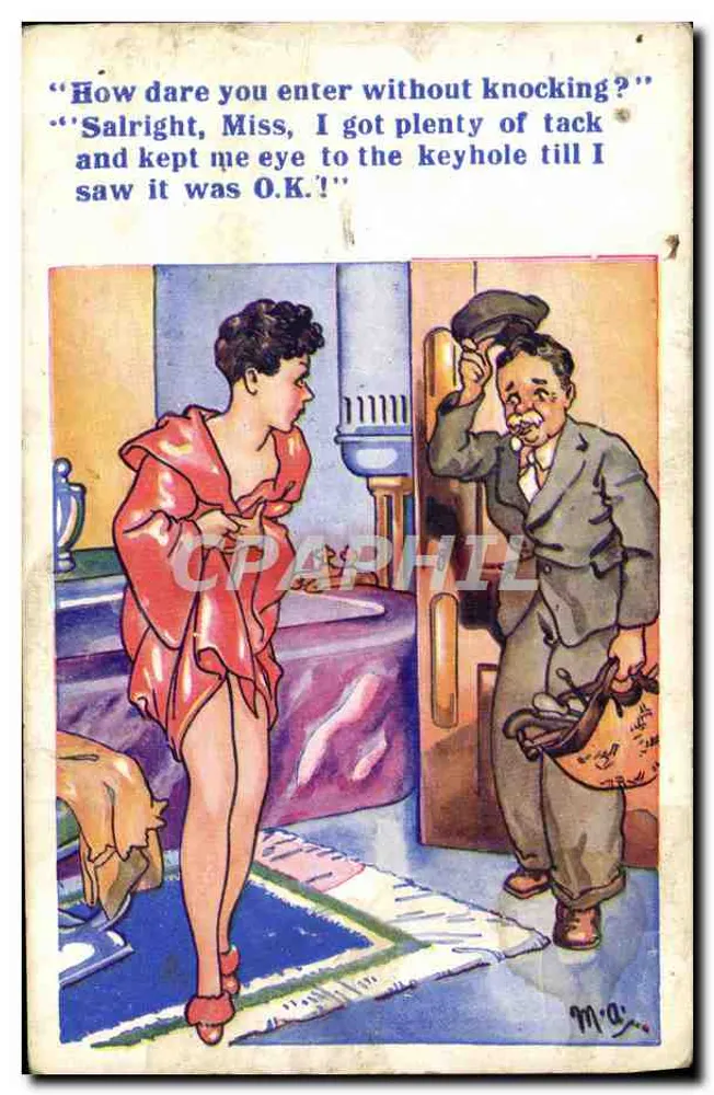 유머 풍경 — 남자와 여자 — M.G. (서명) — 번호 1412 - 앞면