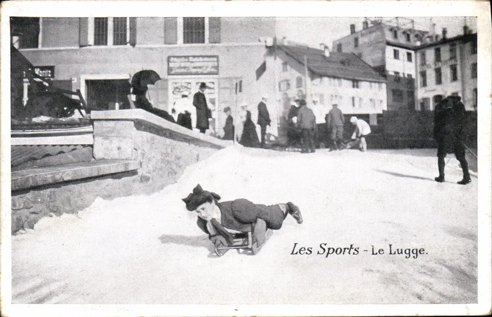 Sport - Der Lugge — Kind, das auf einem Schlitten über Schnee fährt — Verlag: Émile Bonzel, Haubourdin (Nord) - Vorderseite