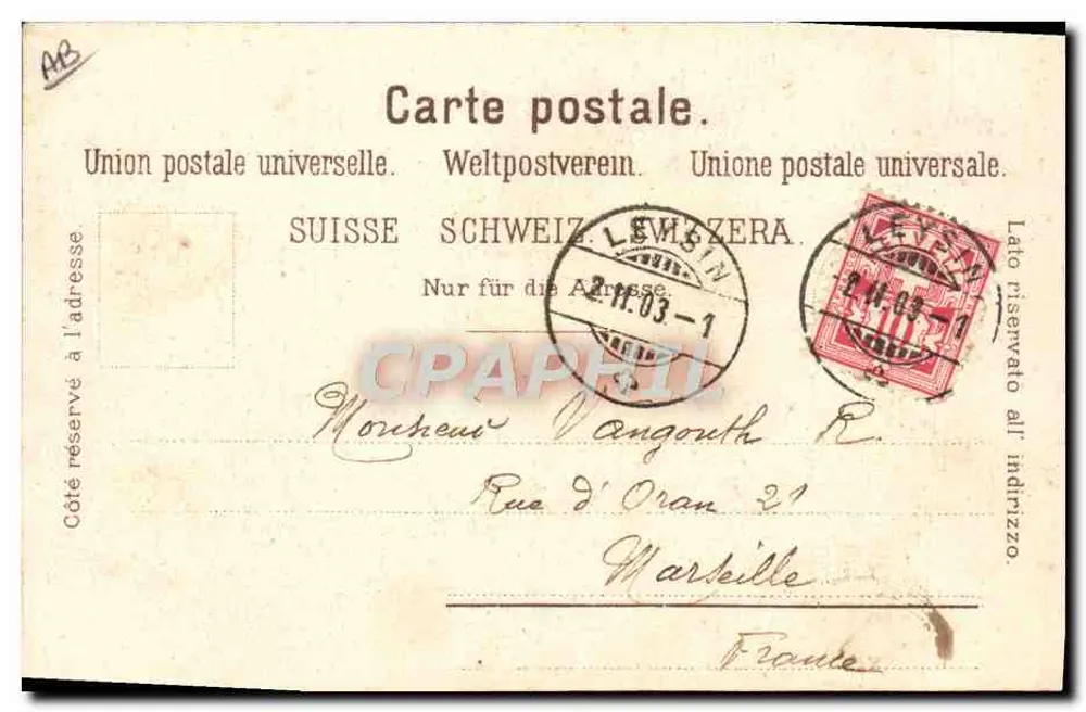 Zwei Männer auf einem schneedeckten Schlitten — Leybon, Schweiz — Verlag P.27 n°10817 - Rückseite