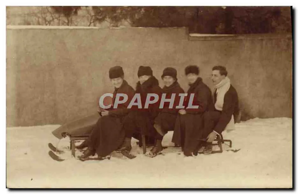 Fünf Männer auf einem schnecken Sled — Erinnerung 1919 — A. Bauriill - Vorderseite