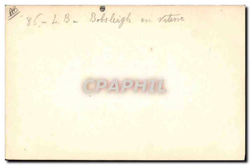 Bobsleigh in der Geschwindigkeit — Szene einer schneebedeckten Abfahrt — Verlag L.B. (gedruckt auf der Rückseite) - Rückseite