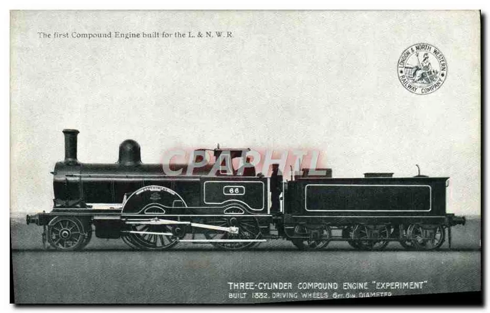 Locomotiva 'Experiment' — primeira máquina a três cilindros para a L.&N.W.R. — editada pela London & North Western Railway Company - Frente