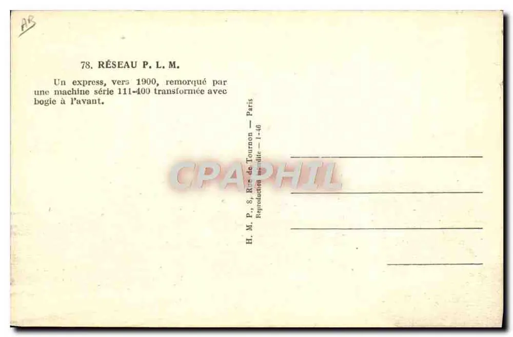 Expresszug — um 1900 — H.M.P. & R. de Tournon — Nr. 78 - Rückseite
