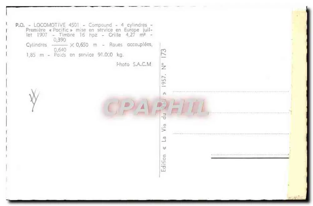 Locomotiva 4501 — Primeira « Pacific » na Europa — Edição S.A.C.M. N° 173 - Verso