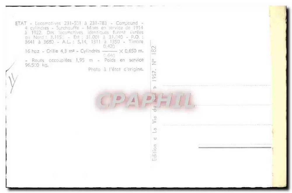 Locomotiva 231-716 — Compounds — Edição La Vie du Rail, N° 182 - Verso