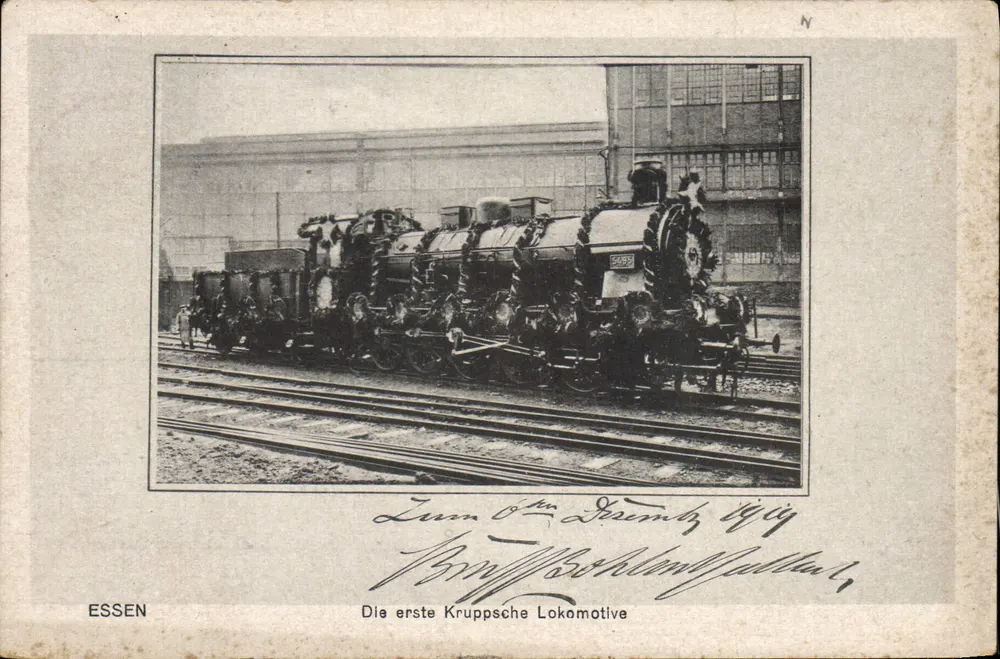 Essen — Die erste Krupp-Lokomotive — P. Reiniges, Kunstverlag, Essen - Vorderseite