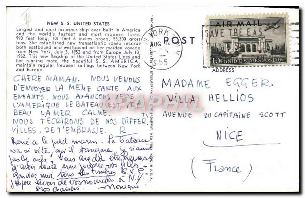 S.S. UNITED STATES — maior e mais luxuoso navio de passageiros americano — editor não visível - Verso