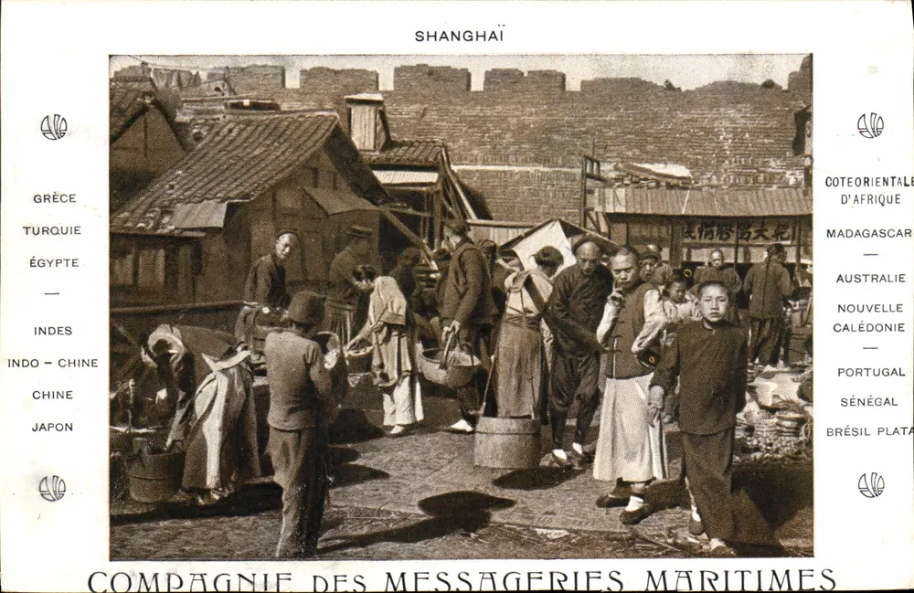 Shanghai — lebhaftes Marktviertel — Compagnie des Messageries Maritimes - Vorderseite