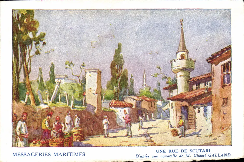 Eine Straße in Scutari — nach einer Aquatinte von M. Gilbert Galland — Messageries Maritimes - Vorderseite