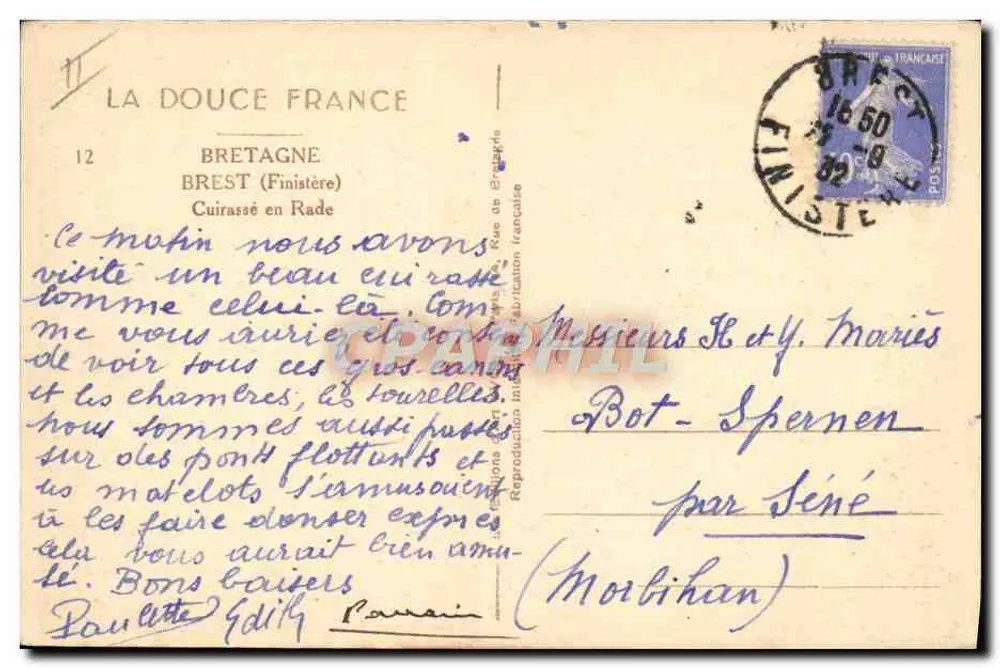 Cruzador na Baía — Brest (Finistère) — La Douce France - Verso