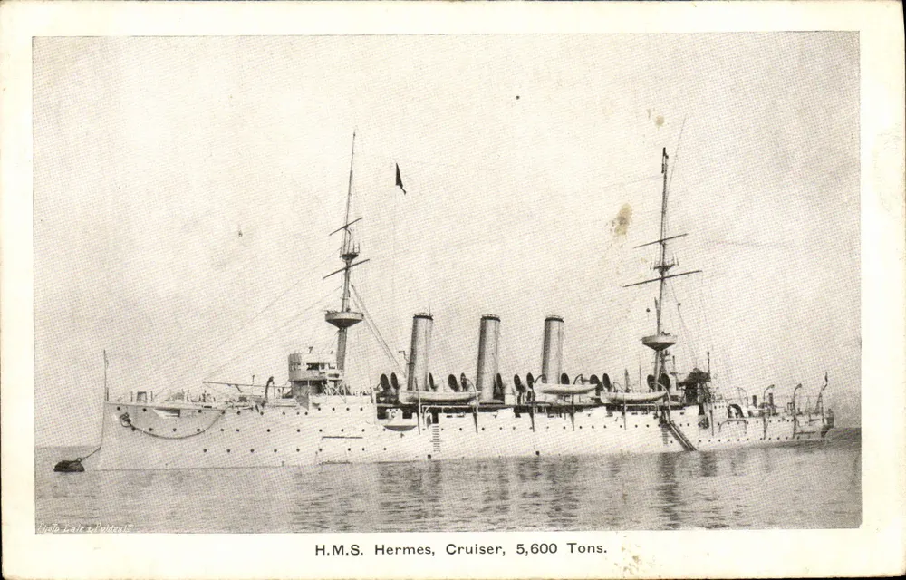 H.M.S. Hermes, Cruizer, 5,600 Tons. — Foto de navio — editor Stoll & Co. Ltd. (Londres) - Frente