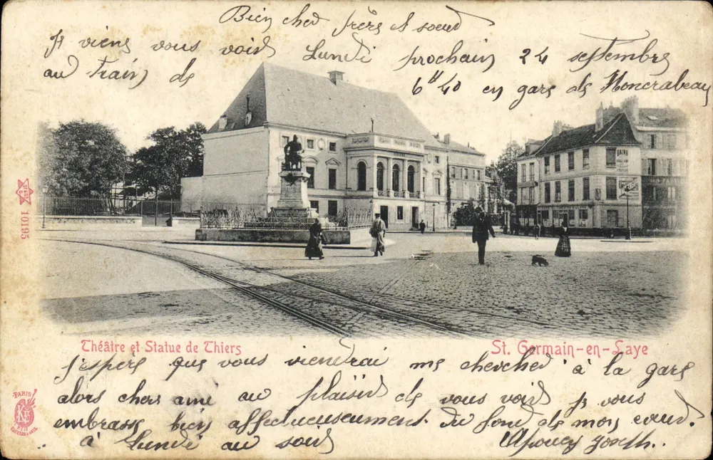 Theater und Statue von Thiers — St. Germain-en-Laye — Paris, Verlag Paris, Nr. 10195 - Vorderseite