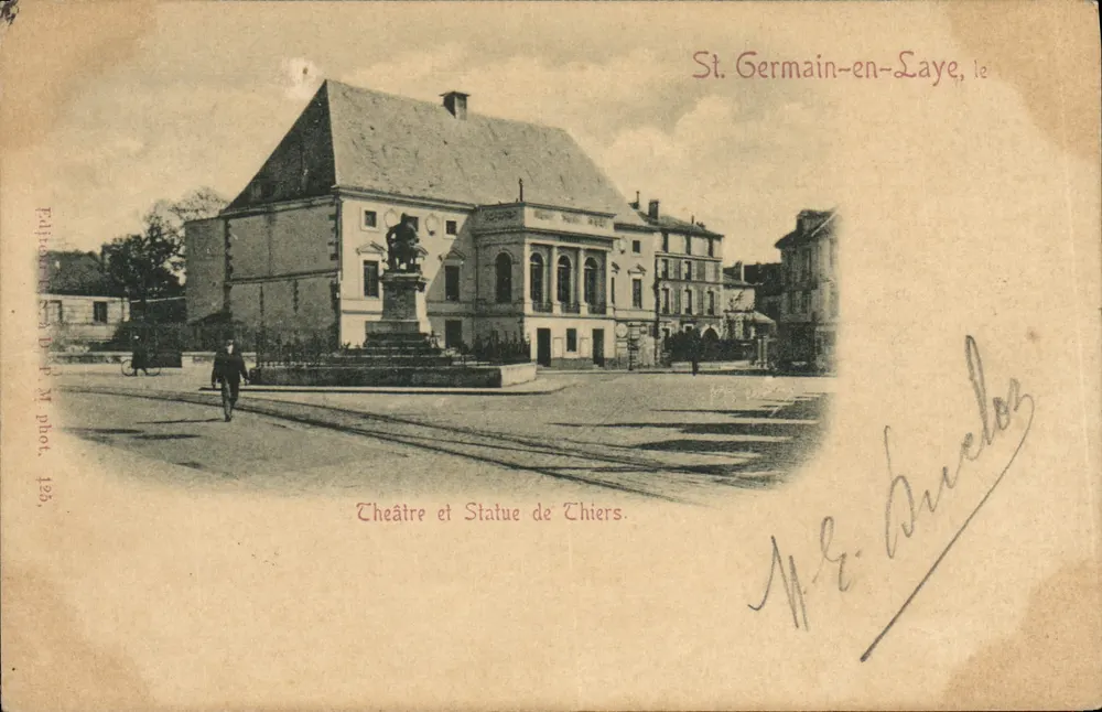 St. Germain-en-Laye — Ansicht des Theaters und der Statue von Thiers — Verlag P. M. phot. n°14 - Vorderseite