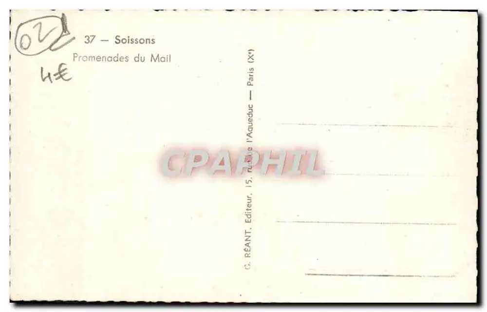 Promenades du Mail — Soissons — C. RÉANT, Editor, 15, rue de l'Aqueduc, Paris - Verso