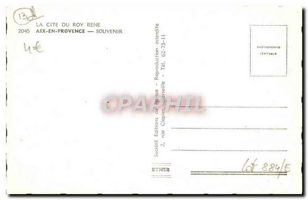 Aix-en-Provence — Lembrança de Aix-en-Provence — Edições da França, rue Clapier - Verso