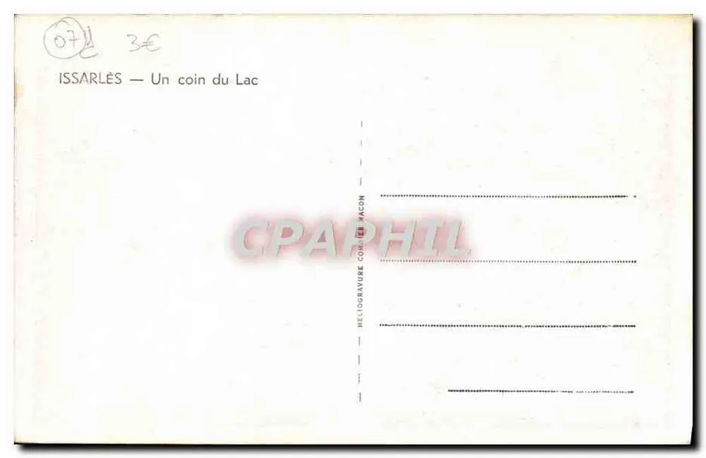 Issarlès — Un angolo del Lago — Héliogravure C. Wacon - Verso