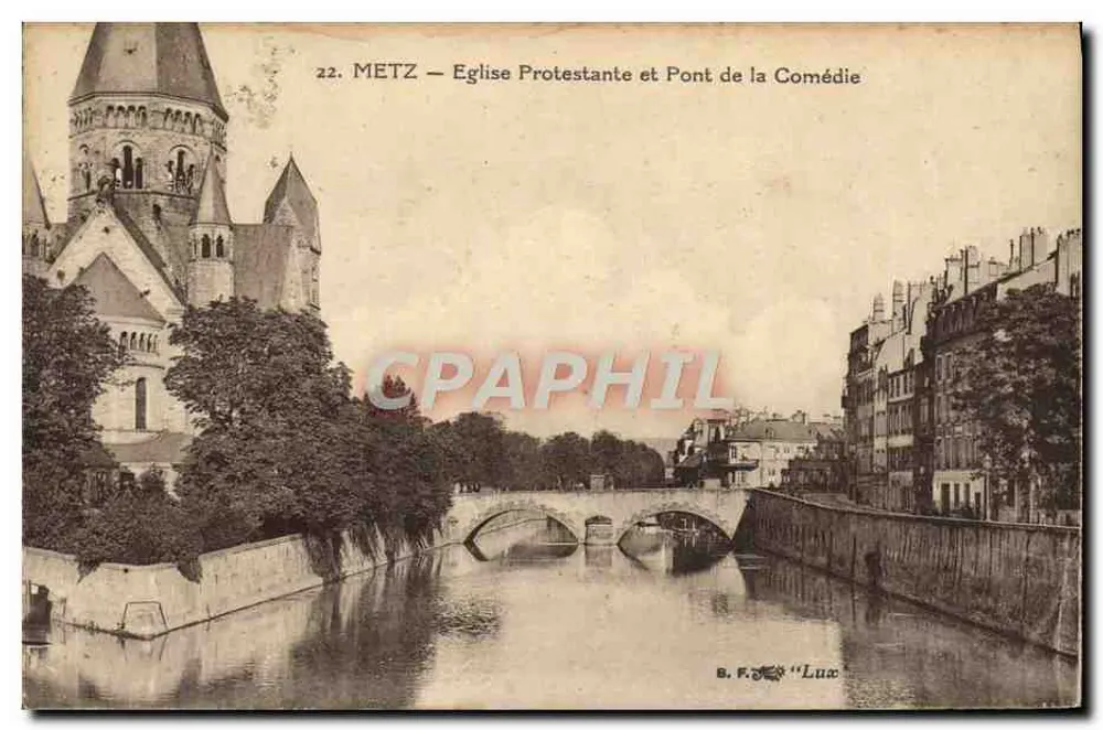 Metz — Evangelische Kirche und Brücke der Komödie — B. F. Lux - Vorderseite