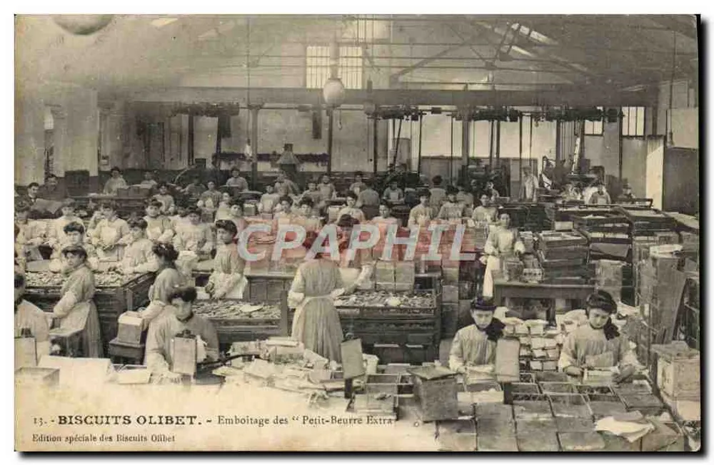Emboitage des Biscuits Olibet — usine de fabrication — édition spéciale des Biscuits Olibet - Awers