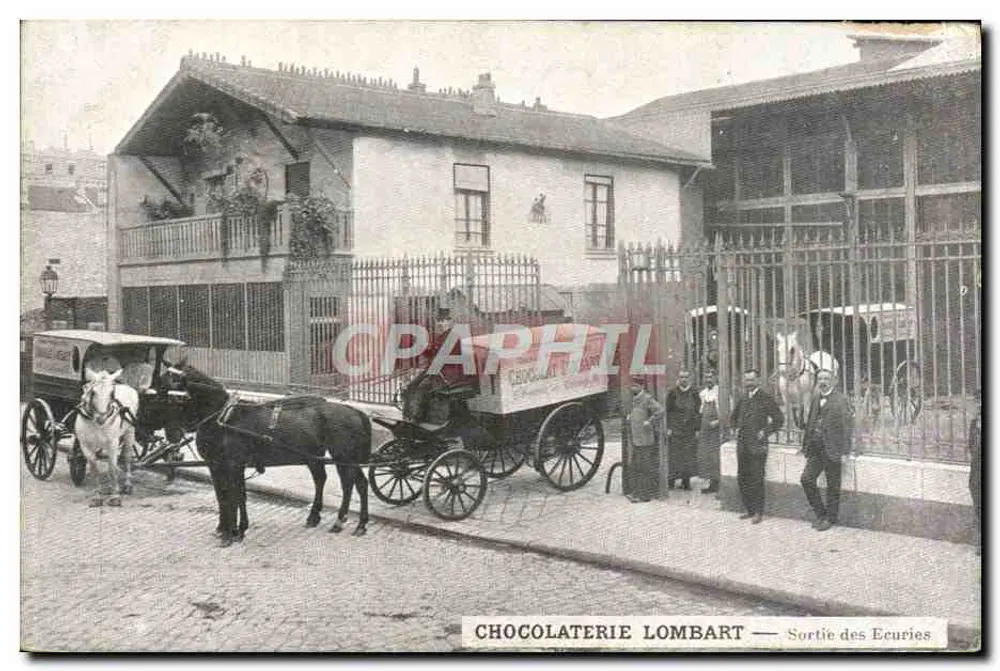 Chocolatería Lombart — Salida de las Cuadras — Imp. A. Norgue, París - Anverso