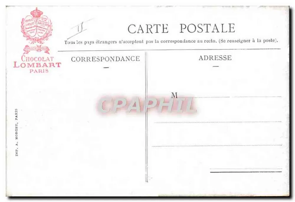 Schokoladenfabrik Lombart — Männer verlassen — Imp. A. Norgueil, Paris - Rückseite