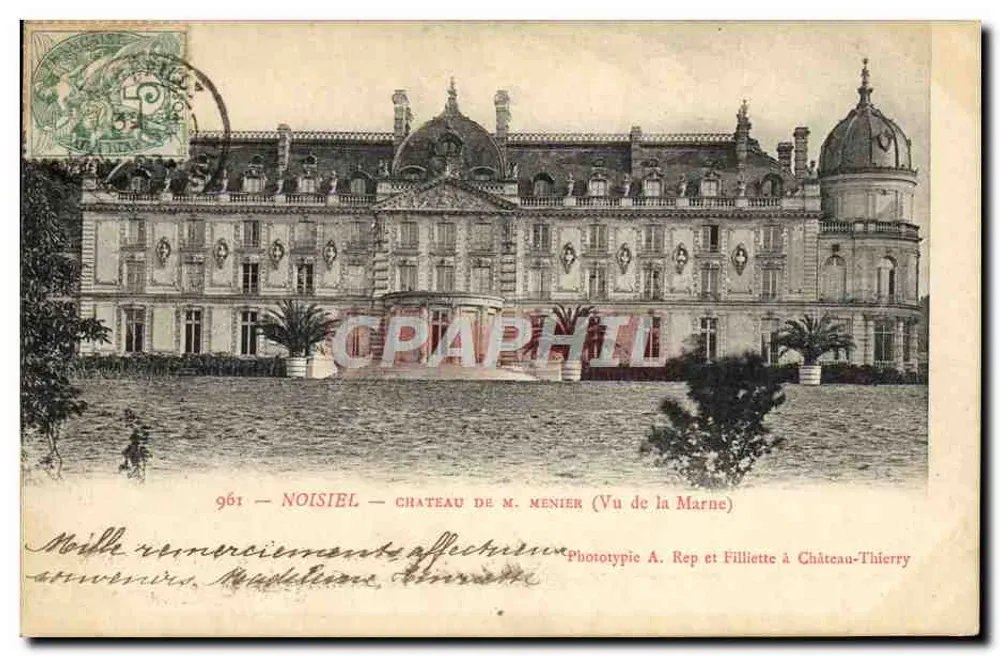 Schloss Menier in Noisiel — Ausblick von der Marne — Fototypie A. Rep und Filliette in Château-Thierry - Vorderseite