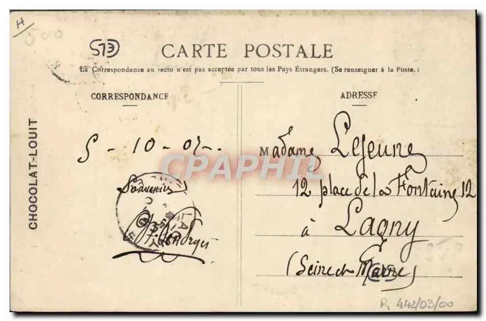 Frau mit Tablett — Chocolat-Louit, Moulentyp — Cliché Gorce - Rückseite
