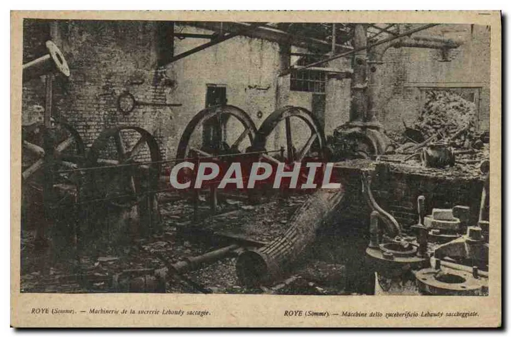 Roye (Somme) — Maschinerie der zerstörten Zuckerfabrik Lebandy — Imp. Art. Bertrand, Paris - Vorderseite
