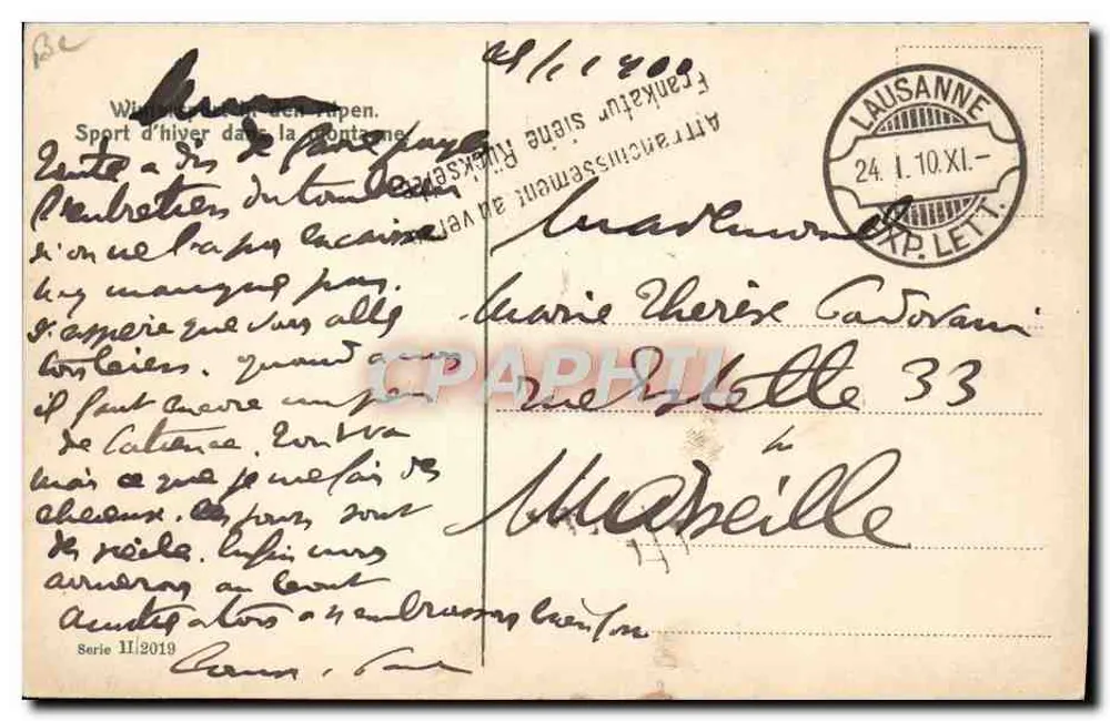 Esqui nas montanhas — Lausanne — editor desconhecido, série II.1919 - Verso