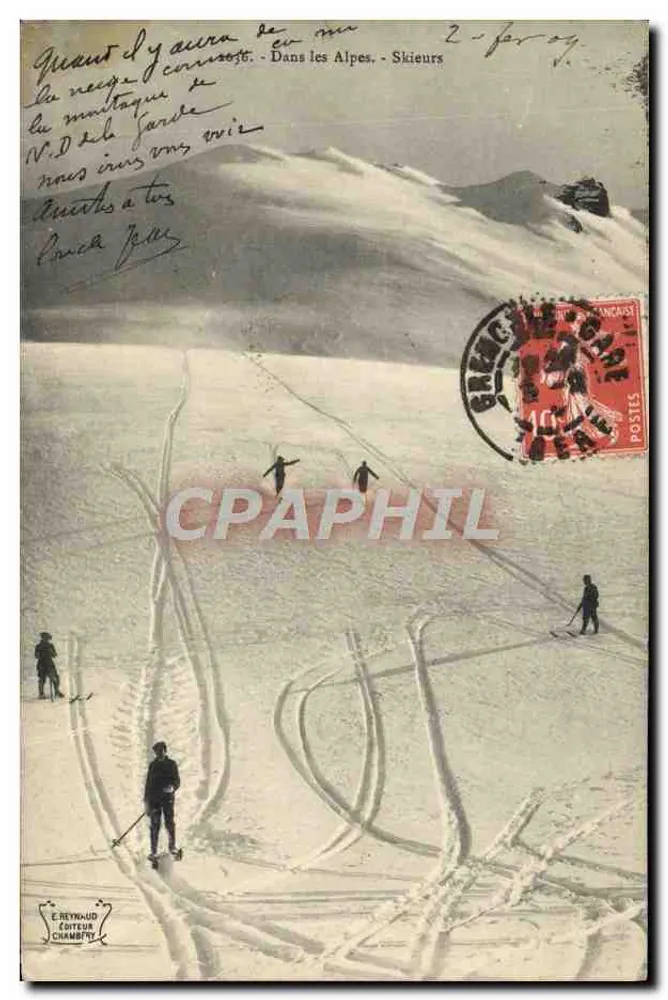 Berg - Skifahrer in den Alpen - E. Reyraud, Verlag, Chambéry - Vorderseite