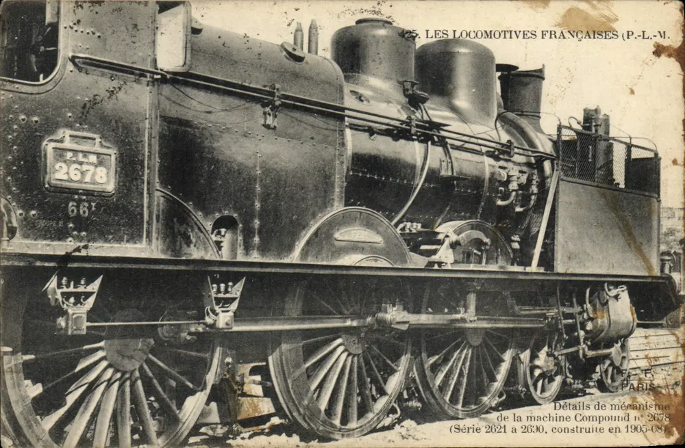 Detalhes da locomotiva Compound n° 2678 — P.L.M. — Série 2621 a 2630 — Paris - Frente