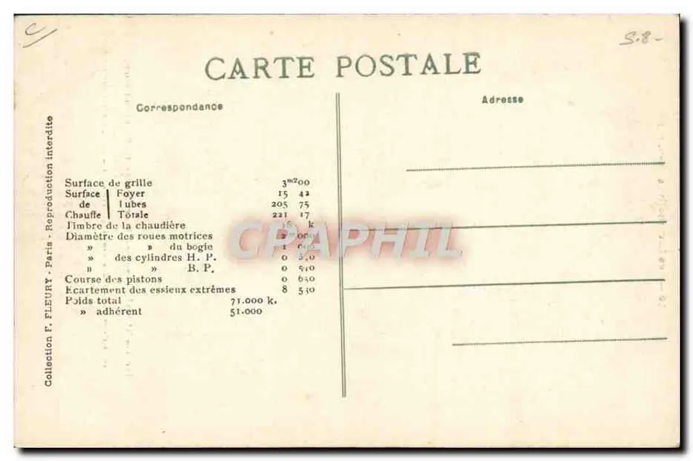 Locomotiva n° 2704 — Série 2701 a 2760 — P.L.M. - Verso