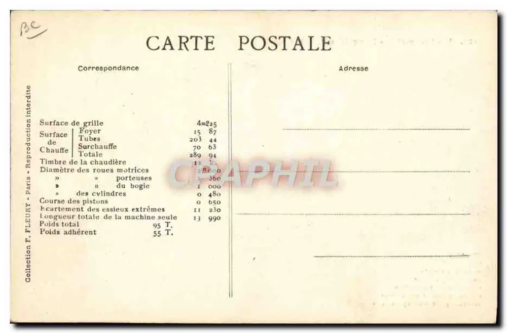 Locomotiva Pacific n° 6102 — As Locomotivas Francesas (P.-L.-M.) — Coleção F. Fleury - Verso