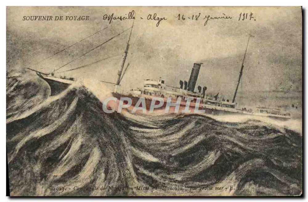 Schiff auf stürmischem Meer — Compagnie de Navigation Mixte, Navouba — 1914 - Vorderseite