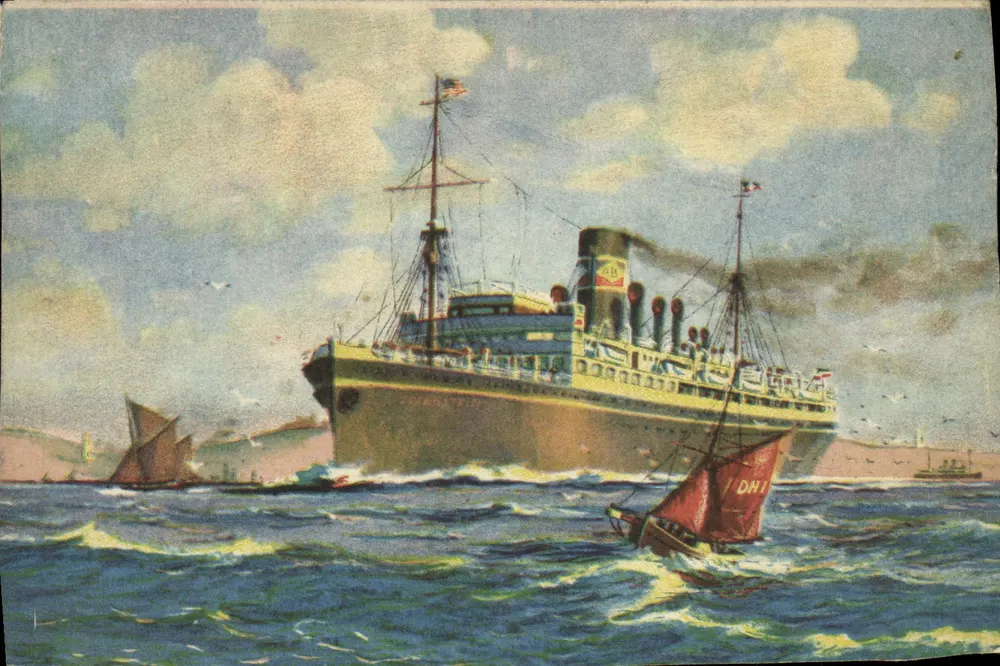 Navio a vapor SS Dschematin — Antuérpia — Le Havre — Nova Iorque — Arnold Bernstein Line - Frente