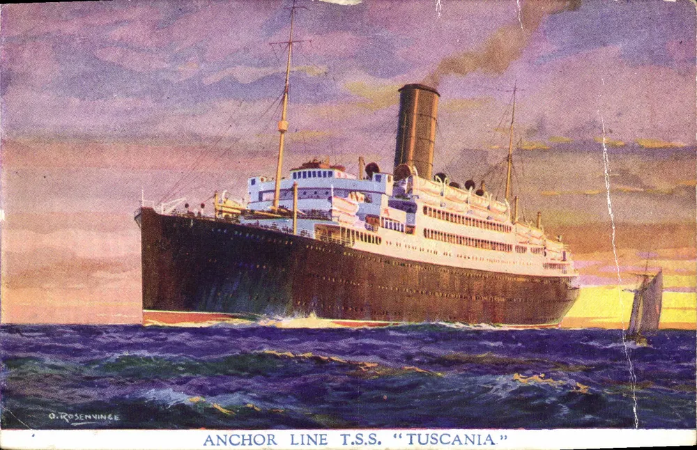 T.S.S. "Tuscania" — Anchor Line — Zeichnung von O. Rosenninge - Vorderseite