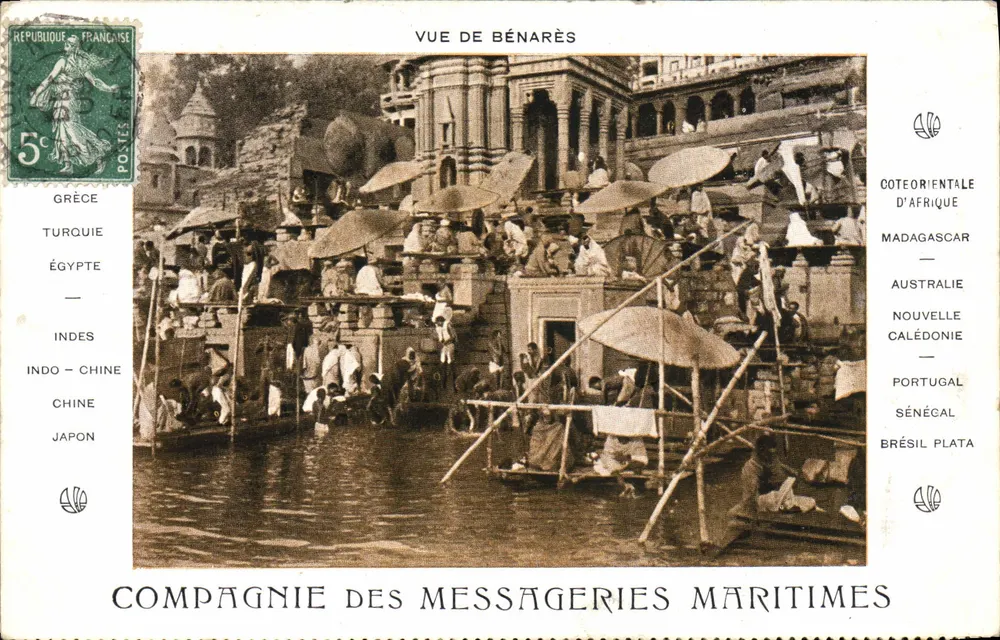 Vista de Benarés — Compañía de las Messagerías Marítimas — editor Devannez, Cravat - Anverso