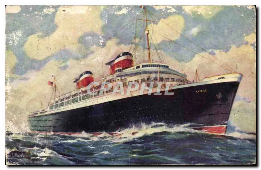 S.S. AMERICA — navio de passageiros da United States Lines — American Colortype, New York-Chicago - Frente