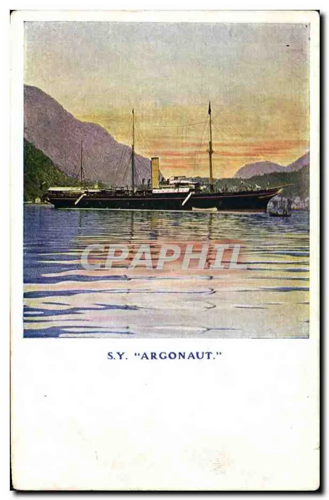 S.Y. "ARGONAUT." — navio a vapor em um fiordo — editor David Allen & Sons, Ltd., Londres - Frente