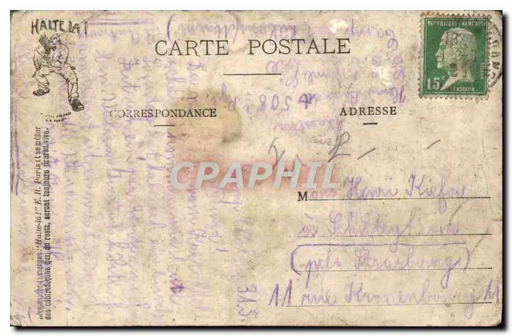 Soldat et char d'assaut — 108e Régiment de Chars, 5e Compagnie, 2e Section à Camp Châlons (Marne) — éditeur HALTE-LÀ! E.R. Paris - Rückseite