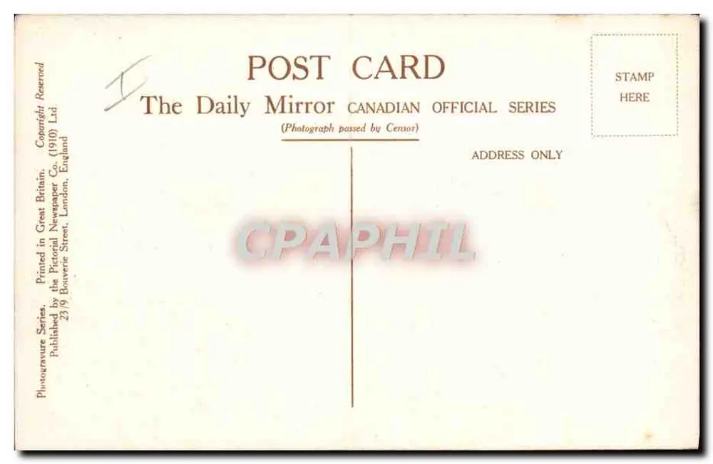 Tanque em ação — Série Oficial Canadense — The Daily Mirror (1910) - Verso