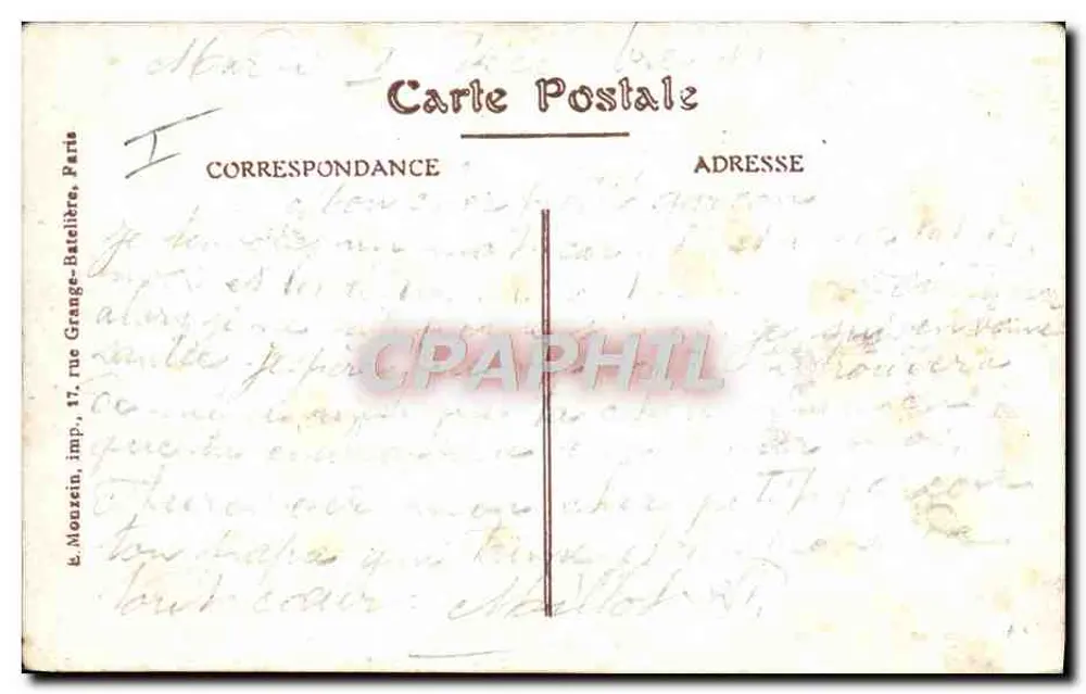 Tanque de assalto — Vista de teste — L. Mouzsin, imp. 17, rue Grange-Batelière, Paris - Verso