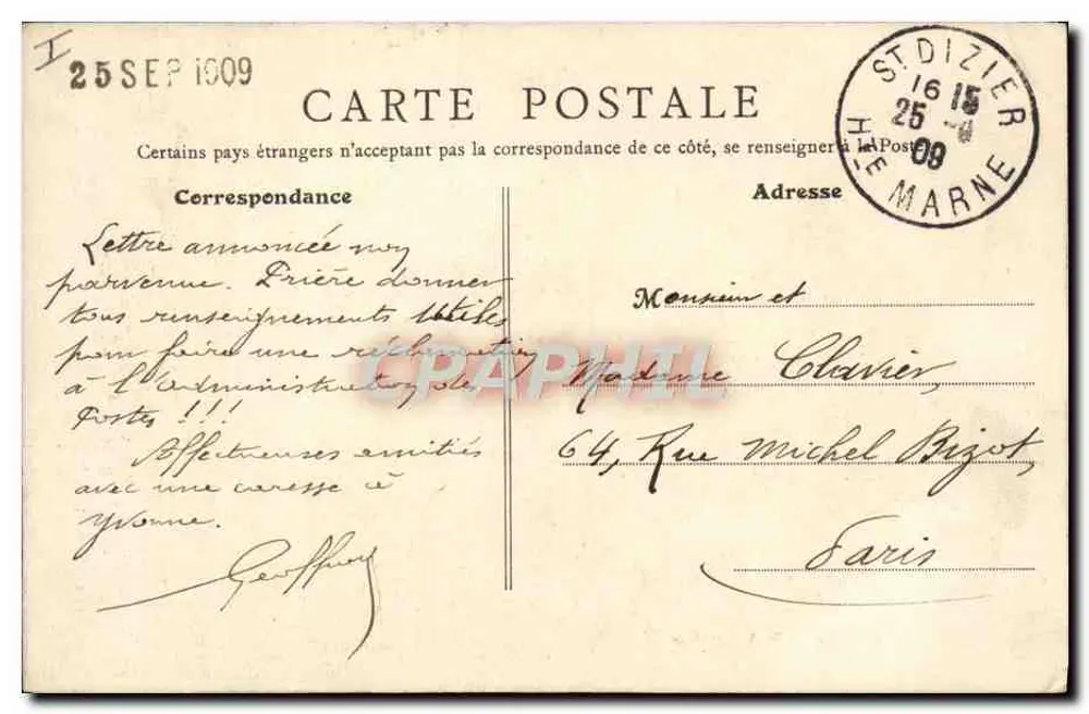 Saint-Dizier — Le Théâtre — Éd. A. Gauttier, n° 920 - Verso